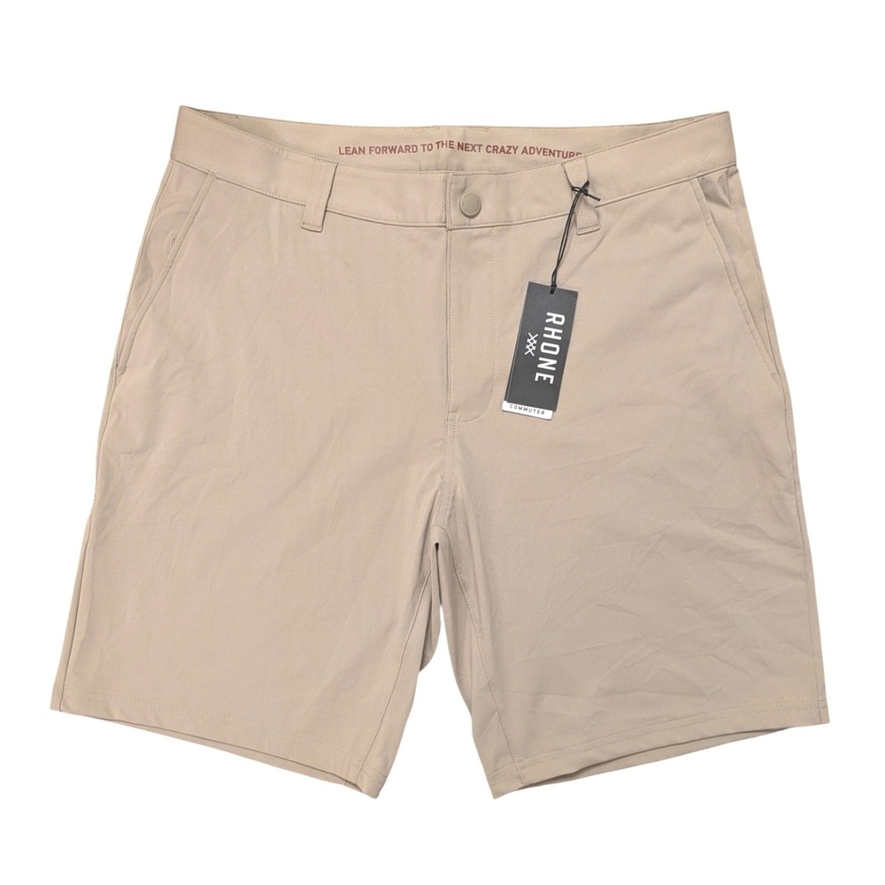 Rhone Mens 9 Inch Commuter Short Khaki Tan Flex-Knit Size 33 100273-212-33 NEW